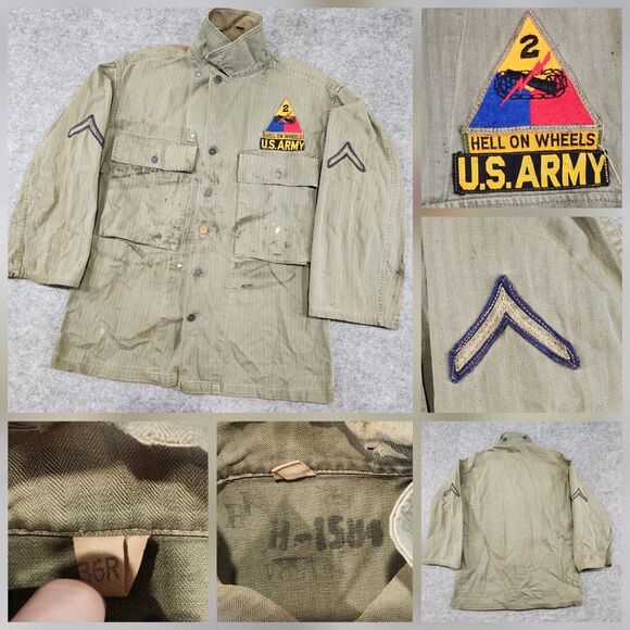 VTG WW2 HBT Mens 36R US Army 2nd Armored Division He*ll On Wheels Jacket 1940s
